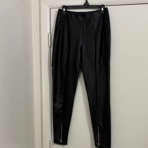Black Faux Leather Zipper Hem Leggings